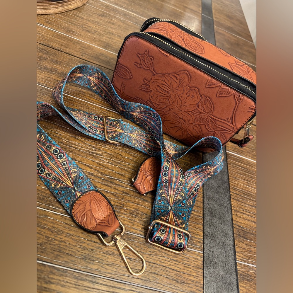 Women’s Embossed Crossbody Bag. Boho style.